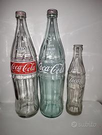 coca cola 3 bottiglie vintage anni 60 70 1 litro 