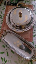 Set servizio da tavola  acciaio inox/incis.oro 24k