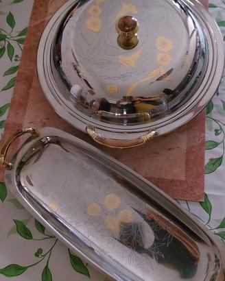 Set servizio da tavola  acciaio inox/incis.oro 24k