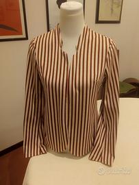 Blazer donna fantasia a righe misto cotone, medium