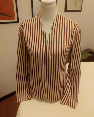 Blazer donna fantasia a righe misto cotone, medium