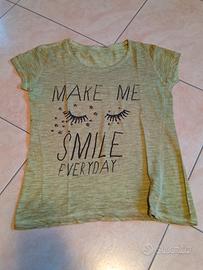 T-shirt verde salvia "Make Me Smile" - 100% Cotone