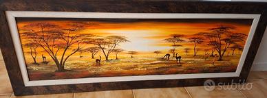 Quadro panoramico africano dipinto a mano – 52×137
