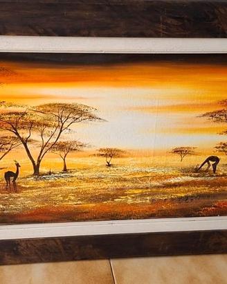 Quadro panoramico africano dipinto a mano – 52×137