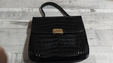Borsa in pelle di coccodrillo nera firmata Fiaschi