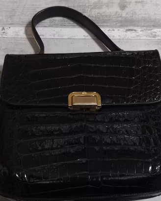 Borsa in pelle di coccodrillo nera firmata Fiaschi