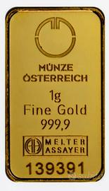RARO- Kinebar Lingotto oro 999/1000 Austria 