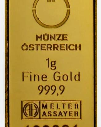 RARO- Kinebar Lingotto oro 999/1000 Austria 