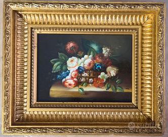 Natura morta  floreale vintage con cornice dorata