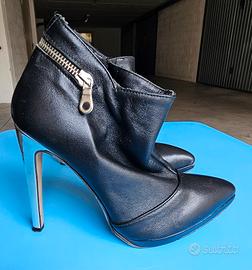 scarpe donna con tacco pelle e argento tacco 36