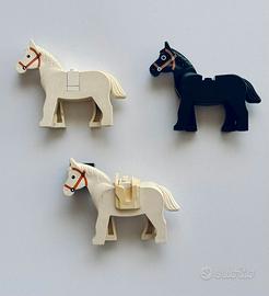 Lotto 3 cavalli LEGO vintage nero bianchi sella