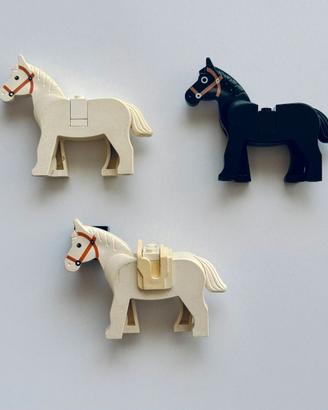 Lotto 3 cavalli LEGO vintage nero bianchi sella