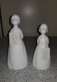 Coppia Statuette in Ceramica Nuove con Cartellino