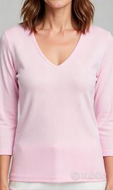 Maglia rosa in viscosa manica  tre quarti scollo v
