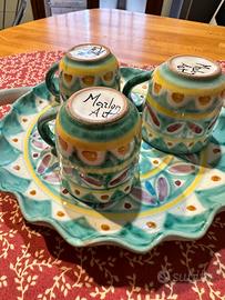 Set tazzine+vassoio in ceramica decorata a mano