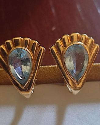 orecchini in oro giallo 18 kt con acquamarina 