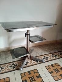vendotavolino ALZABILE anni 80 accaio e vetro fume