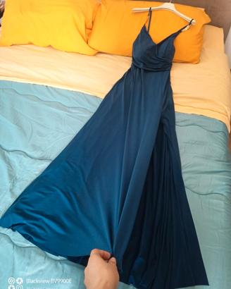 Vestito lungo blu con spacco