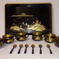 Servizio da te giapponese in legno laccato nero