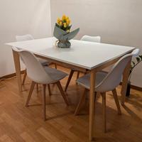 Set Tavolo Bianco Moderno + 4 Sedie Design Scandin