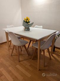 Set Tavolo Bianco Moderno + 4 Sedie Design Scandin