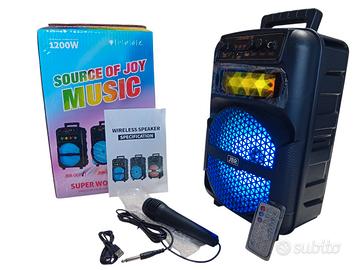 Cassa bluetooth portatile karaoke 1200 watt pmpo 