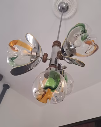 Lampadario Vintage Murani a 4 luci. Vetro Soffiato