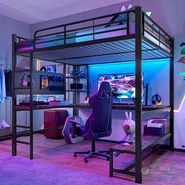 Letto soppalco 140x200 cm, telaio in ferro, GAMING