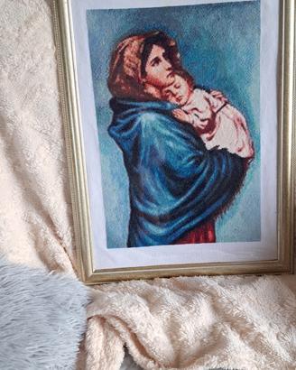 quadro madonnina con bambino a punto croce