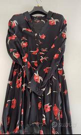 Vestito Zara nero con fiori rossi