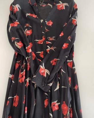 Vestito Zara nero con fiori rossi