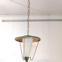 lampadario Ottone E Vetro Opalino Lanterna una  lu