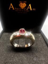 Anello in oro bianco 18kt, rubino diamanti. 24/20