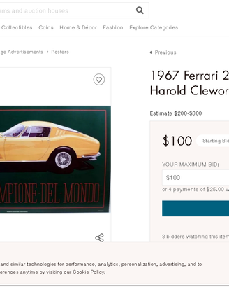 RARO POSTER 1967 Ferrari 275 GTB 4 By CLEWORTH
