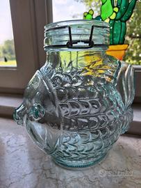 Vaso contenitore Sve  mod.A twist green glass fish