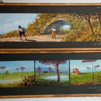 Due dipinti ad olio su cartoncino in cornice 