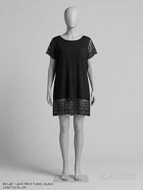 Abito vestito corto Maxi t-shirt nero Relax pizzo