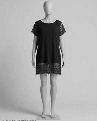 Abito vestito corto Maxi t-shirt nero Relax pizzo