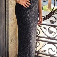 Tubino lungo nero in georgette con disegno lamé