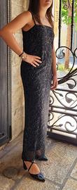 Tubino lungo nero in georgette con disegno lamé