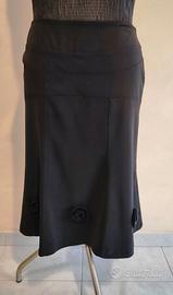 Gonna lunga donna con inserti floreali nera tg XL 