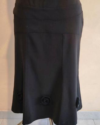 Gonna lunga donna con inserti floreali nera tg XL 