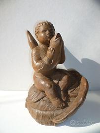Scultura statua putto con pesce 19 X 14 antica