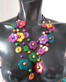 Coloratissima collana in legno stile Bohemian 