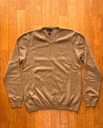 Maglione beige scollo V - 100% cashmere