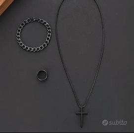 Set Gioielli Uomo Nero Collana Bracciale