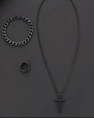 Set Gioielli Uomo Nero Collana Bracciale