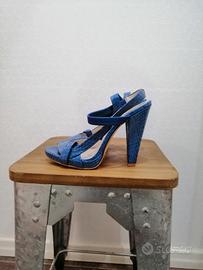 sandali blu  in pelle tipo serpente