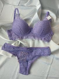 set pizzo lilla reggiseno push up e brasiliana