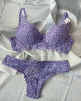 set pizzo lilla reggiseno push up e brasiliana